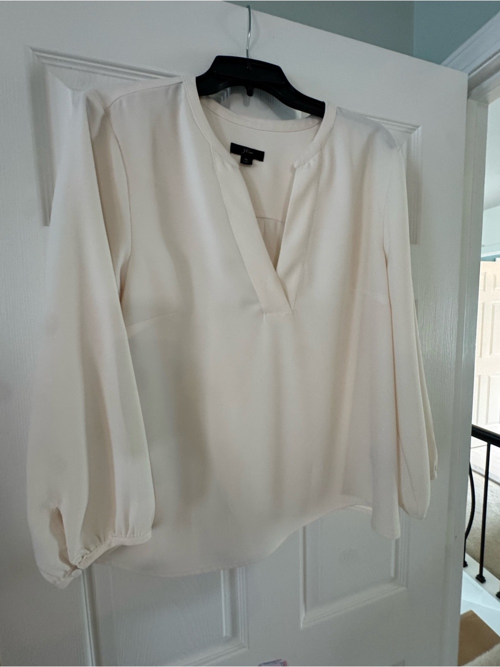 J. Crew Cream V-Neck Split-Neck Blouse